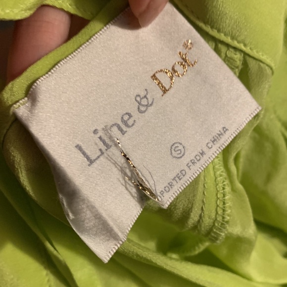 LINE & DOT BLOUSE SHIRT SHEER NEON GREEN TUNIC - Picture 4 of 5